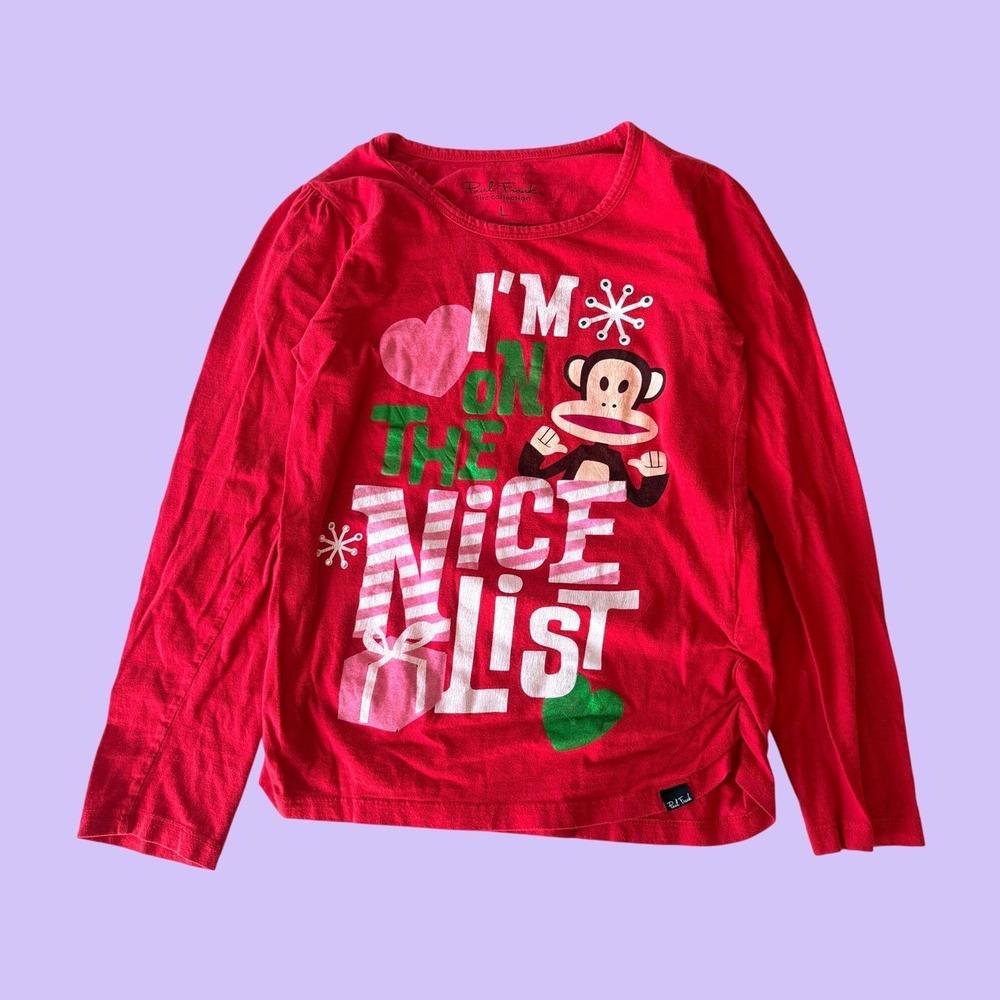 Y2K Paul Frank Monkey Nice List Red Long Sleeve Graphic Baby Tee #18